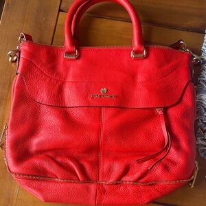 Vince Camuto Bright Red Leather Tote with Gold Hardware